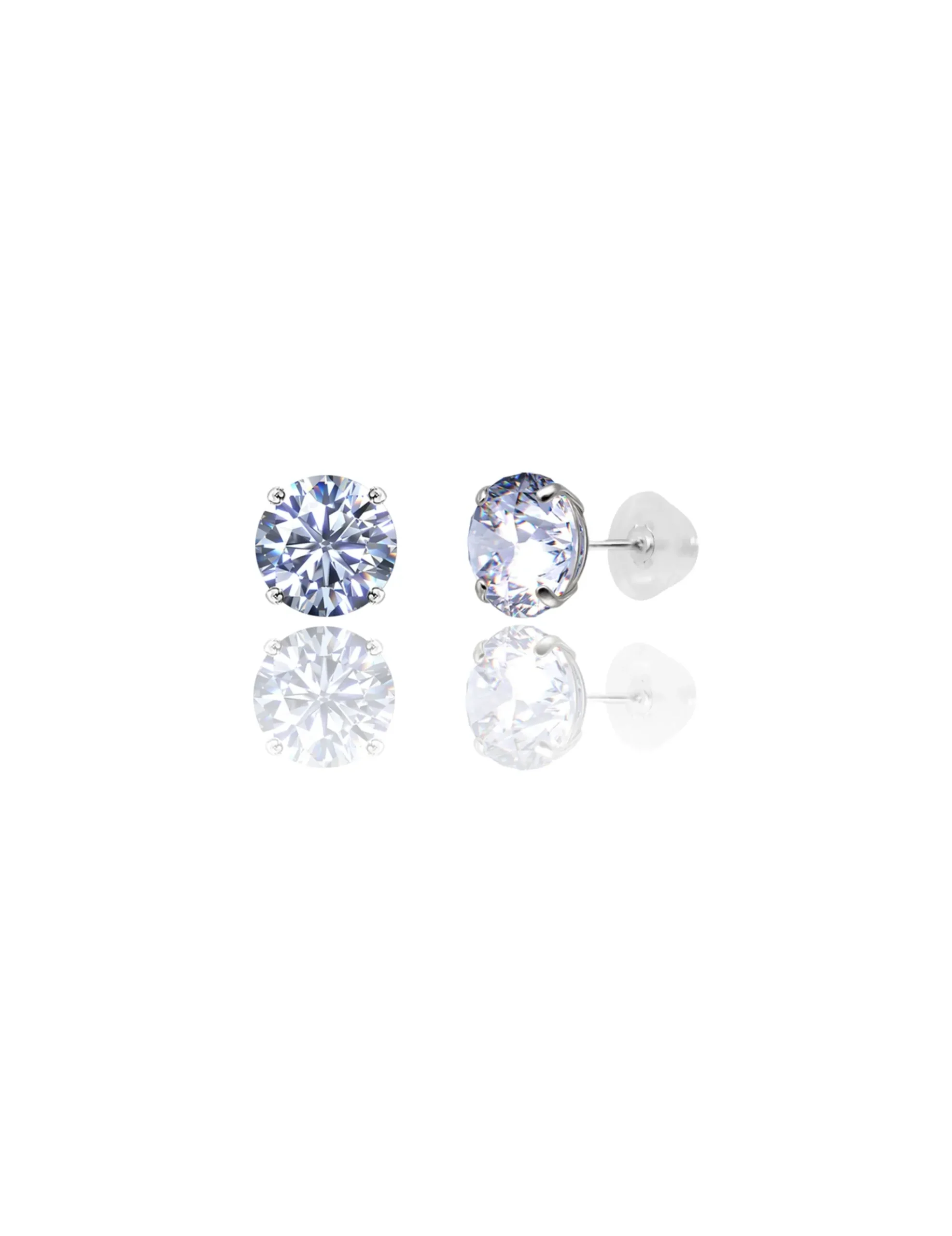 14K White Gold 8MM Round CZ Pushback Stud Earrings>Isaac Mizrahi Cheap