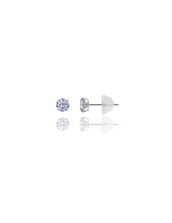 14K White Gold 4MM Round CZ Pushback Stud Earrings>Isaac Mizrahi Flash Sale