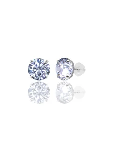 14K White Gold 10MM Round CZ Pushback Stud Earrings><noscript><img width=
