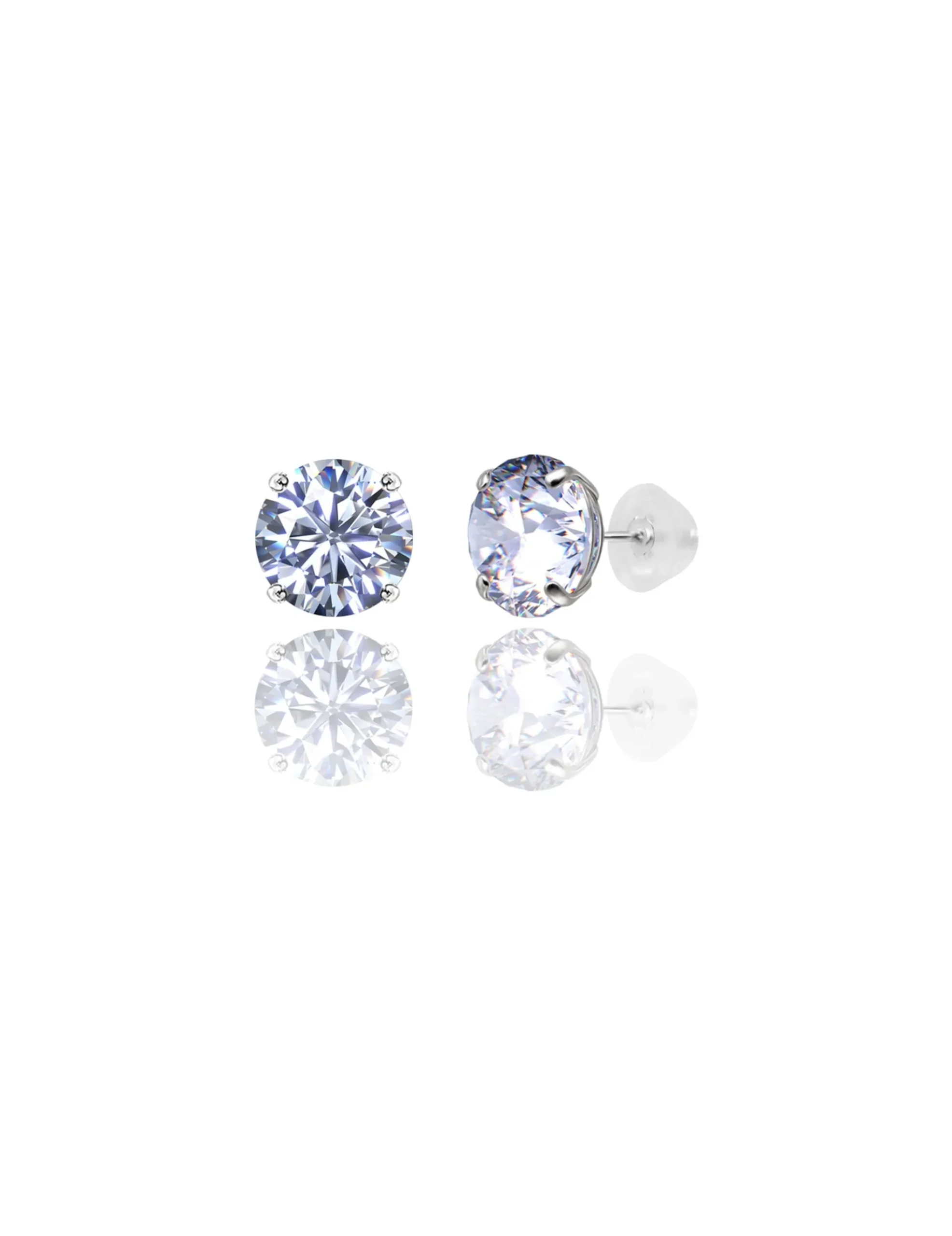 14K White Gold 9MM Round CZ Pushback Stud Earrings>Isaac Mizrahi New