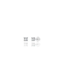 14K White Gold 4MM Square CZ Pushback Stud Earrings><noscript><img width=