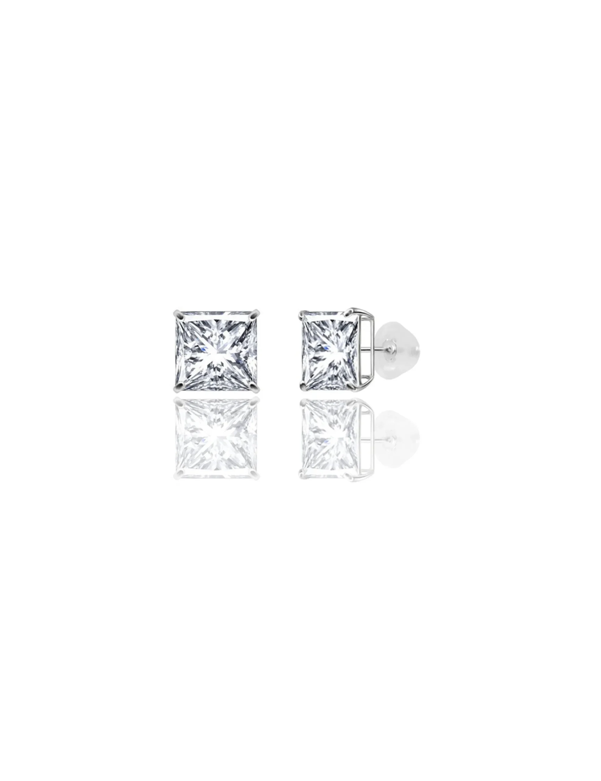 14K White Gold 8MM Square CZ Pushback Stud Earrings>Isaac Mizrahi Discount