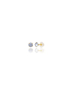 14K Yellow Gold 3MM Round CZ Pushback Stud Earrings><noscript><img width=