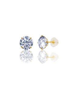 14K Yellow Gold 10MM Round CZ Pushback Stud Earrings><noscript><img width=