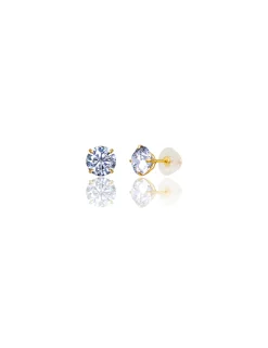 14K Yellow Gold 6MM Round CZ Pushback Stud Earrings><noscript><img width=