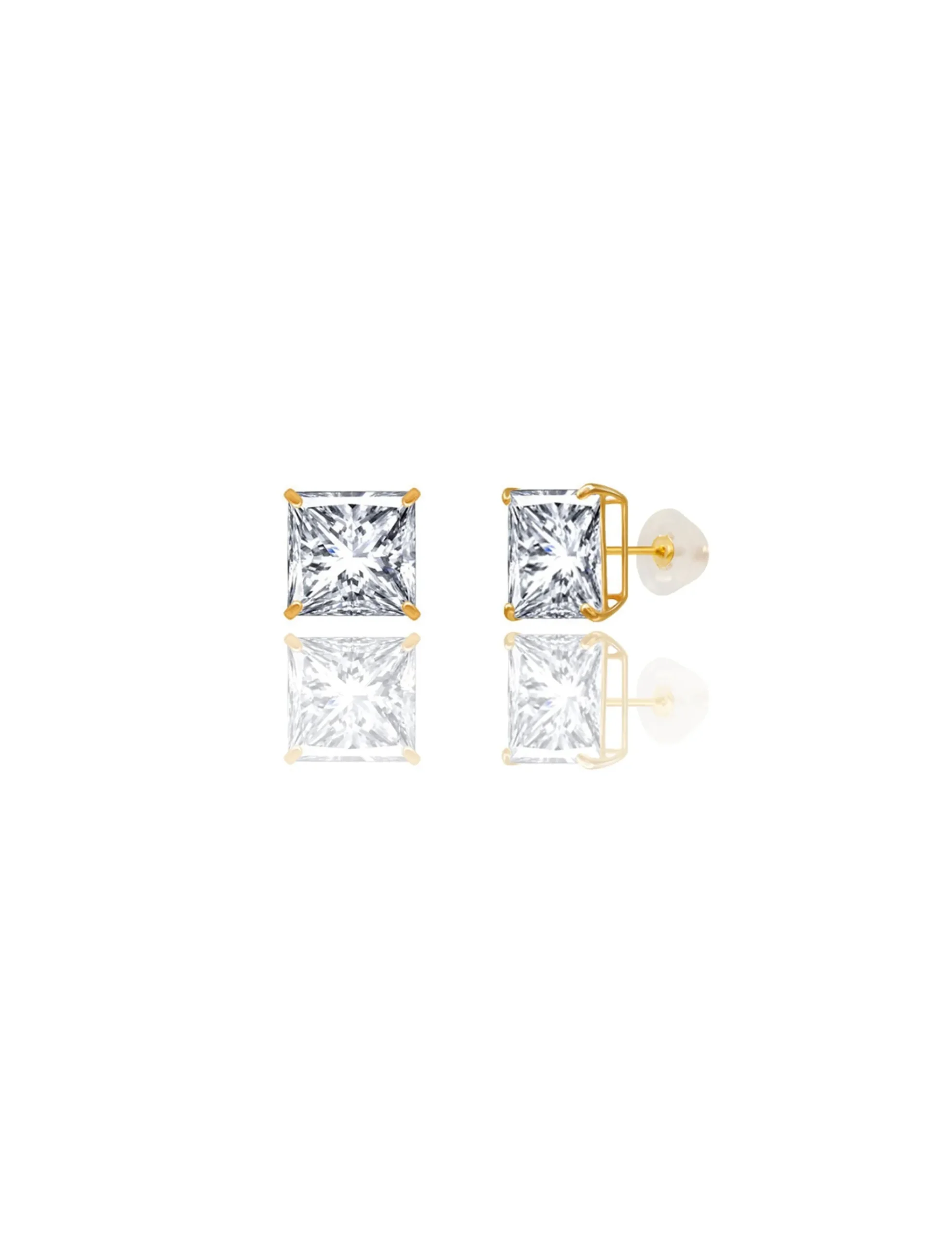 14K Yellow Gold 8MM Square CZ Pushback Stud Earrings>Isaac Mizrahi Clearance