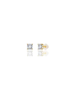 14K Yellow Gold 5MM Square CZ Pushback Stud Earrings><noscript><img width=