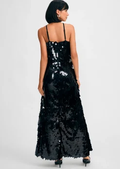 Paillette Halter Maxi Dress>Isaac Mizrahi Outlet