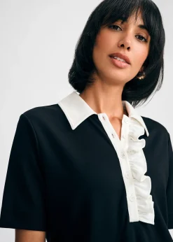 Ponte Ruffle Shirtdress><noscript><img width=